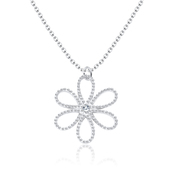 Flower Shaped Ball CZ Silver Necklace SPE-3668